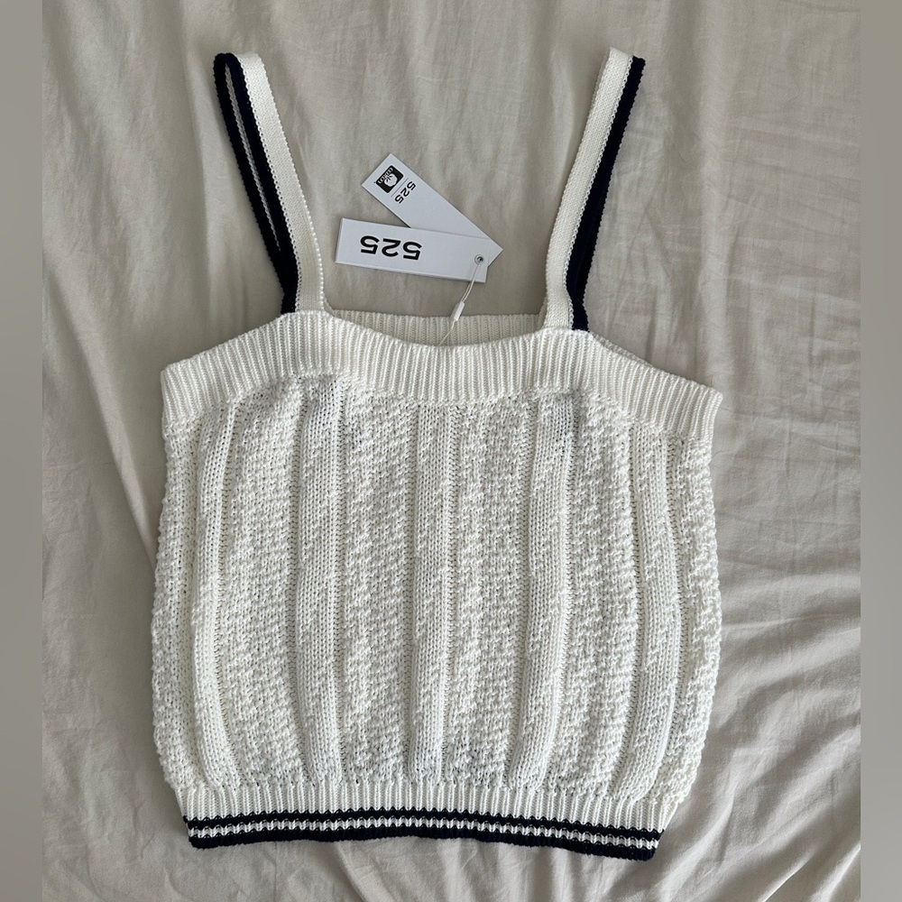 525 America Ivory and Navy Textured Tank Top